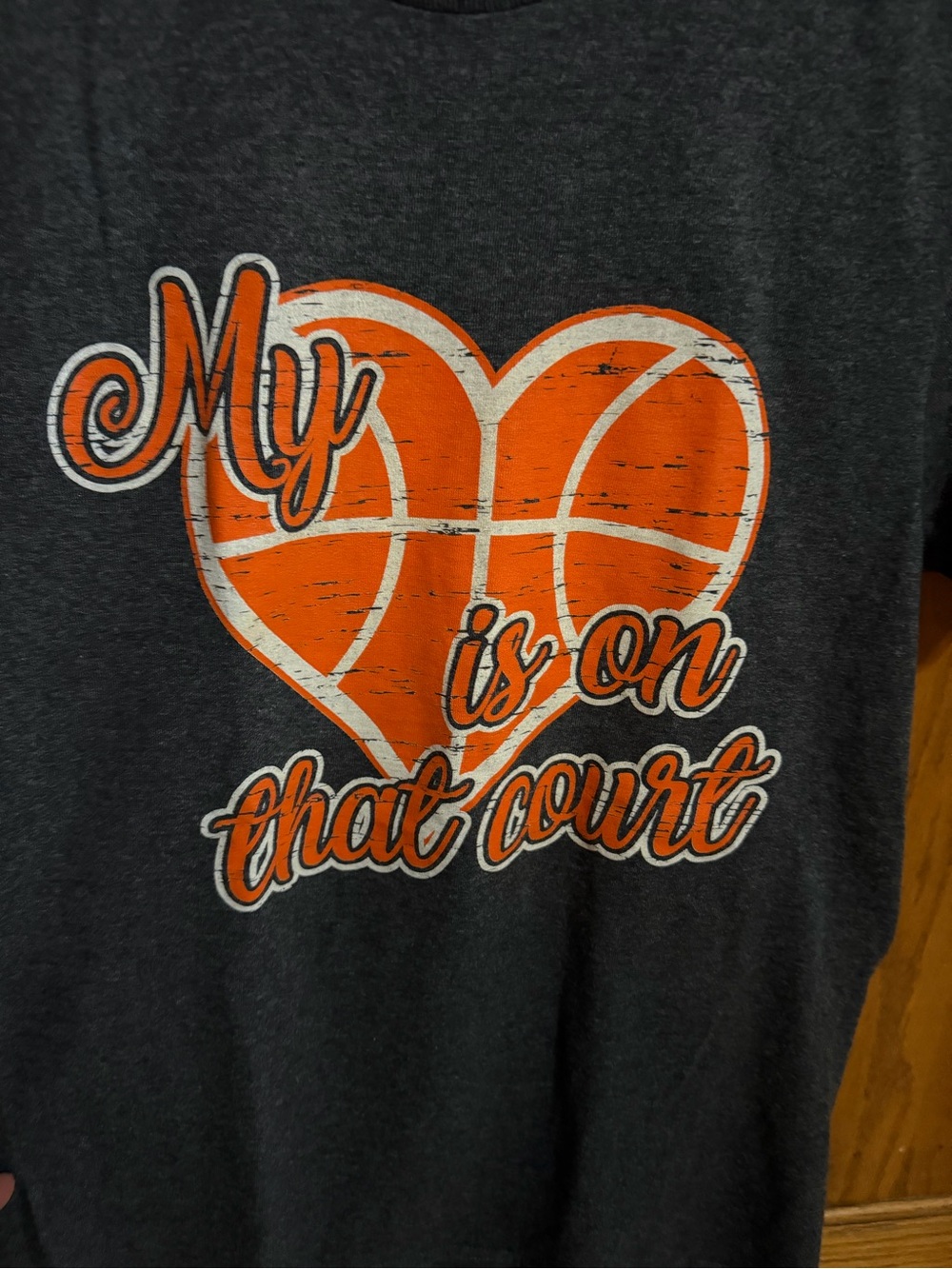 Delta Dark Gray Tee with Orange Basketball Heart Graphic